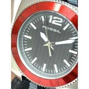 Fossil Men's Watch WB1042 Quartz Red Bezel 38mm Black Gray Nylon NATO St…